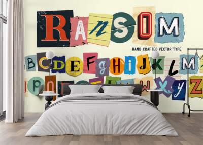 random collection of scrap letters, ransom note style. Vector font illustration. Wall mural