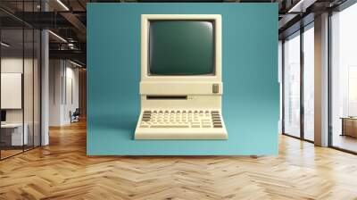 Retro 1980's style beige desktop computer and built in screen and keyboard.  3D illustration. Wall mural