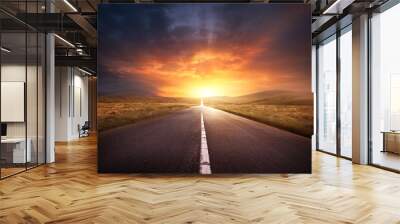 road leading into a sunset Wall mural