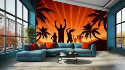 sunset beach party Wall mural