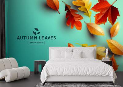 Vector Background With Autumn Golden Leaves Wall mural