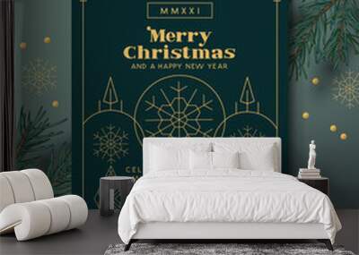 Vintage christmas invitation art deco layout design with gold detailing. Vector illustration Wall mural