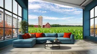 Classic Red Barn in a Corn Field Wall mural