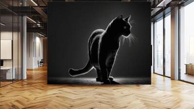 Stark Black Background, a Sleek and Mysterious Cat Silhouette Is Captured in Perfect Isolation. AI Wall mural