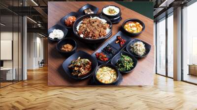 A traditional korean tray meal on wooden table Wall mural