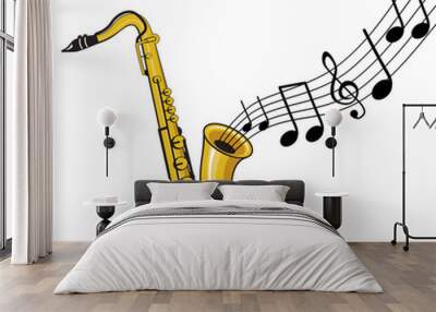 saxophone with music notes coming out Wall mural