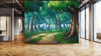 Picture painted in deep forest green Wall mural