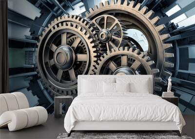 engineering, mechanical, technology, futuristic, gears, circuits, industrial design, precision machinery, high-tech, innovation, advanced, machinery, automation, robotics, tech, engineering design, me Wall mural