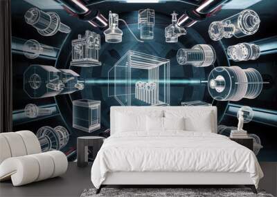 engineering, mechanical, technology, futuristic, gears, circuits, industrial design, precision machinery, high-tech, innovation, advanced, machinery, automation, robotics, tech, engineering design, me Wall mural