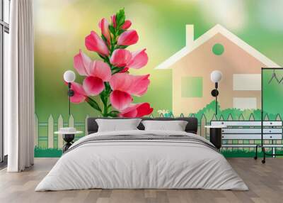 Vibrant snapdragon flowers in a minimalist garden setting with a soft, blurred background, perfect for home decor themes and botanical aesthetics.  Wall mural