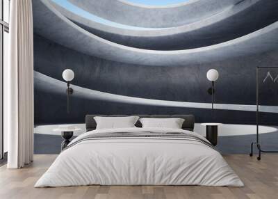 3D concrete wall and floor background with spiral staircase structure Wall mural