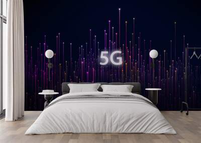 Abstract 5G icon with dot point connect line design , new generation mobile networks concept . Wall mural