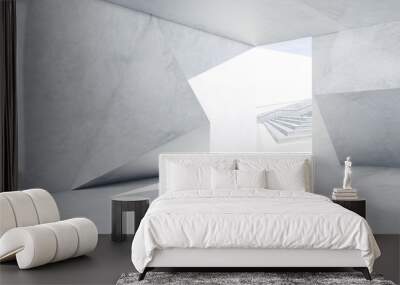 Abstract futuristic geometric pattern concrete design interior . 3D rendering . Wall mural