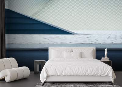 Abstract geometric structure blue and white wall and empty asphalt . Wall mural