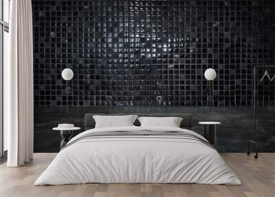 Cement floor with black stone and shiny mosaic wall background Wall mural