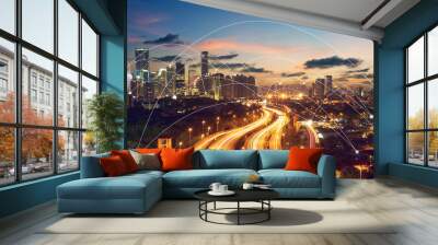 city scape and network connection concept..image id:411942079 Wall mural