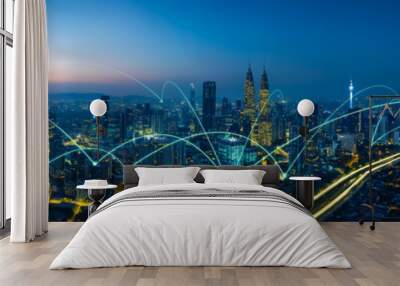 city scape and network connection concept Wall mural