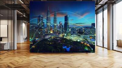 city scape and network connection concept Wall mural