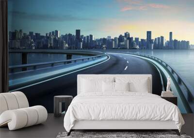 Highway overpass motion blur with city background . Wall mural