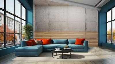 Indoor industry style concrete wall and wooden floor Wall mural