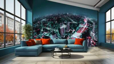 Morden city and intelligent communication network of things ,wireless connection technologies for business . Wall mural