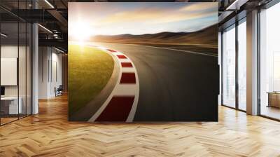 Motion blurred racetrack with mountain background , warm mood Wall mural