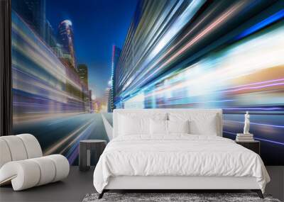 Moving forward motion blur background with light trails ,night scene . Wall mural