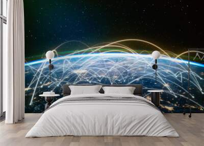 Network connected across planet Earth ,  view from space. Concept of smart wireless communication technology . Some elements of this image furnished by NASA Wall mural