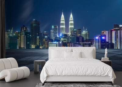 Night view of Kuala Lumpur city with empty floor Wall mural