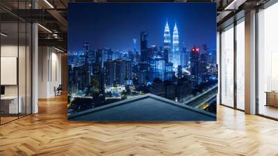 Open space balcony with Kuala Lumpur cityscape skyline view  . Night scene . Wall mural