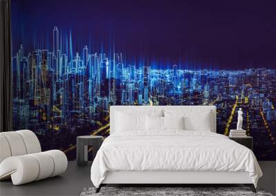 Sketch and real mix urban cityscape scene , development and real estate business concept , mixed media . Wall mural