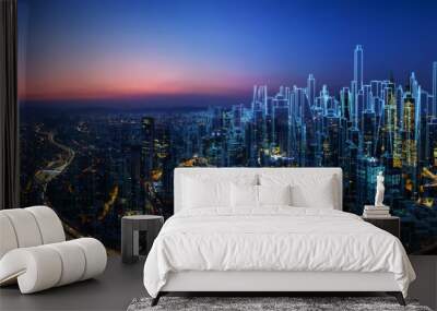 Sketch and real mix urban cityscape scene , development and real estate business concept , mixed media . Wall mural