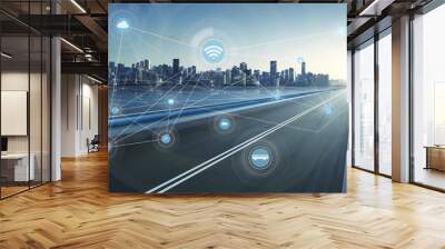 smart city and wireless communication network, abstract image visual, internet of things Wall mural