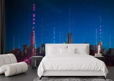 Smart city with particle glowing light connection design Wall mural