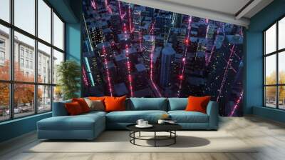 Smart city with particle glowing light connection design Wall mural