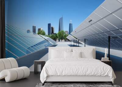 Solar panels with modern city Wall mural