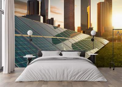 Solar panels with modern city Wall mural