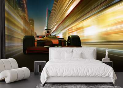 Sport racing car fast driving to achieve the champion dreame , motion blur and lighting effect apply . 3D rendering and mixed media composition . Wall mural