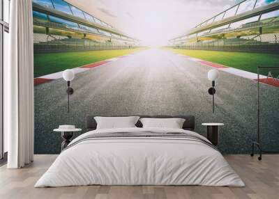 View of the infinity empty asphalt international race track, digital imaging recomposition montage background . evening scene . Wall mural