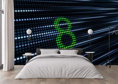 Green 8 on blue & white LED background Wall mural