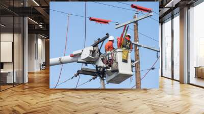 Aerial powerline workers Wall mural