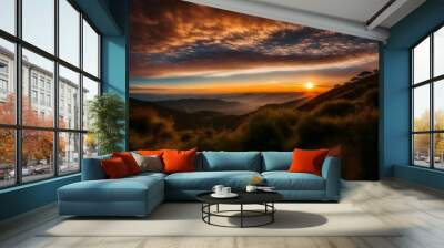 sunset over the mountains Wall mural