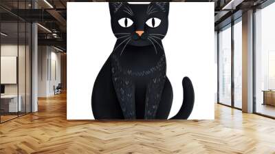 PNG Cute black cat illustration on a white isolated background. Wall mural