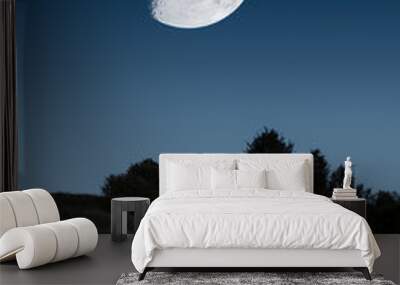 A road leading toward huge and beautiful moon on night sky Wall mural