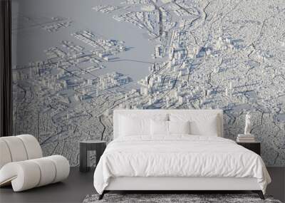 High angle view of 3D city map. 3D rendering. Wall mural