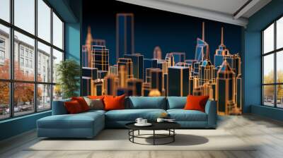 High tech city skyline hologram. 3D rendering. Wall mural