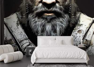 Portrait of a fierce viking dwarf warrior, fantasy character, digital illustration Wall mural