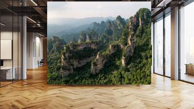 Scenic view of rock formations in Zhangjiajie National Forest Park, China Wall mural