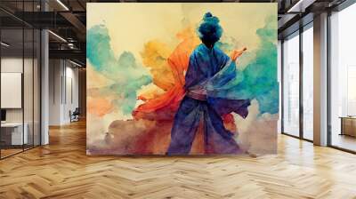 tai chi master in the flow of color and harmony, spirit and mindfullness Wall mural