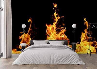 Fire flames on black background. Wall mural